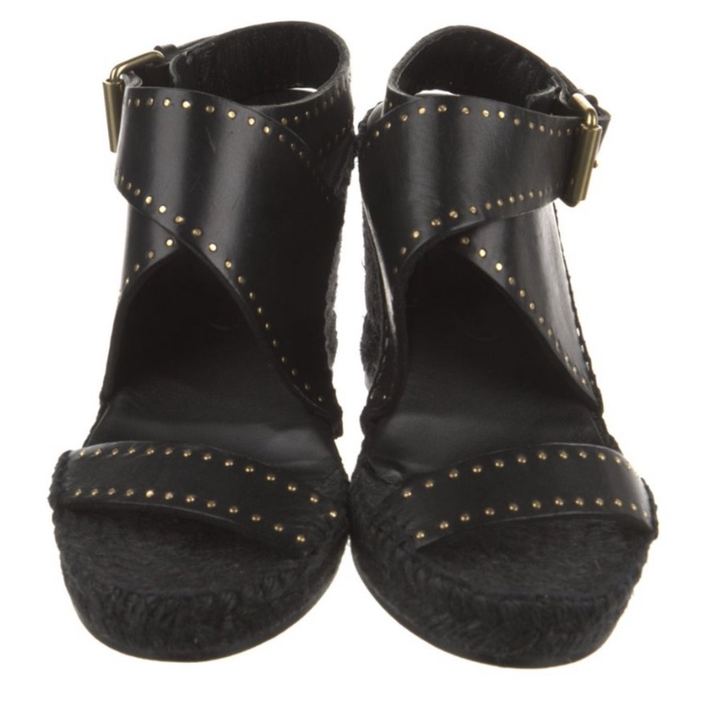 NWT Ladies ISABEL MARANT Black Leather Espadrilles Crossover Straps & Buckles - Picture 3 of 5